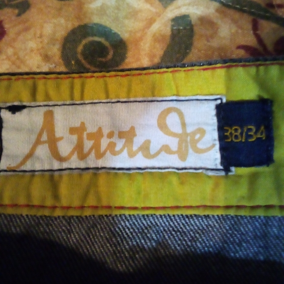 ATTITUDE Premium Embroidered Designer Demin Jeans Pants Men's 38/34 Black - Picture 7 of 12